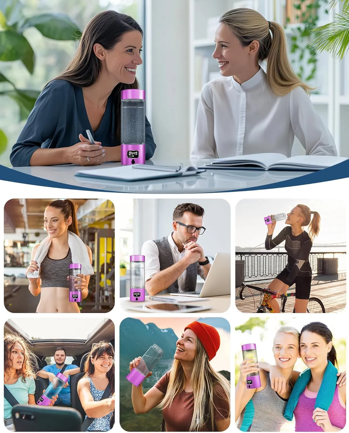 Hydrogen Water Bottle - Portable, Rechargeable, LED Timer, Aluminum and Glass, 5000 PPB Hydrogen in 10 Minutes, for Husband, Father, Friend & Family, for Sports, Home, Office
