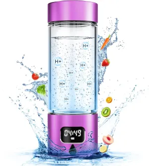 Hydrogen Water Bottle - Portable, Rechargeable, LED Timer, Aluminum and Glass, 5000 PPB Hydrogen in 10 Minutes, for Husband, Father, Friend & Family, for Sports, Home, Office