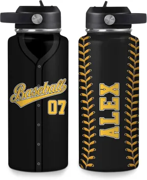 Hyturtle Personalized Baseball Water Bottle - Travel Insulated Stainless Steel Bottle with Leak-Proof Lid 18oz 32oz - Gift for Men, Boys, Baseball Lovers, Players, Coaches - Birthday & Christmas Gift