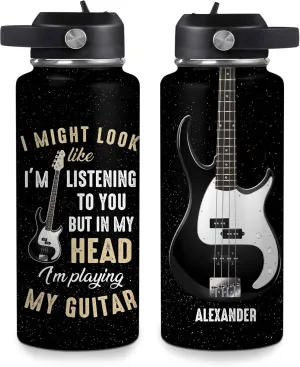 Hyturtle Personalized Guitar Water Bottle - Insulated Stainless Steel Bottle with Leak-Proof Lid 18oz 32oz - Music Lover Gift for Women Men Guitar Lovers - Acoustic & Electric Guitar Gift for Birthday