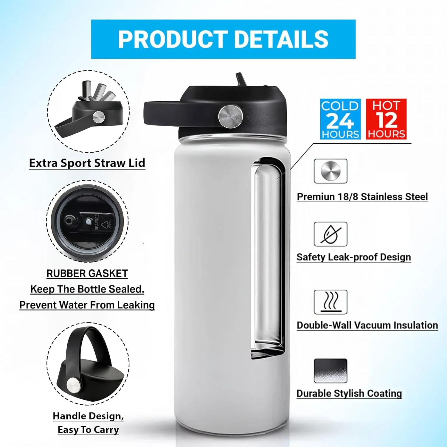Hyturtle Personalized Police Water Bottle - Insulated Stainless Steel Bottle with Leak-Proof Lid 18 oz 32 oz, Nutrition Facts Gifts for Dad Men - Police Academy Graduation Gifts On Birthday Christmas