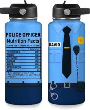 Hyturtle Personalized Police Water Bottle - Insulated Stainless Steel Bottle with Leak-Proof Lid 18 oz 32 oz, Nutrition Facts Gifts for Dad Men - Police Academy Graduation Gifts On Birthday Christmas