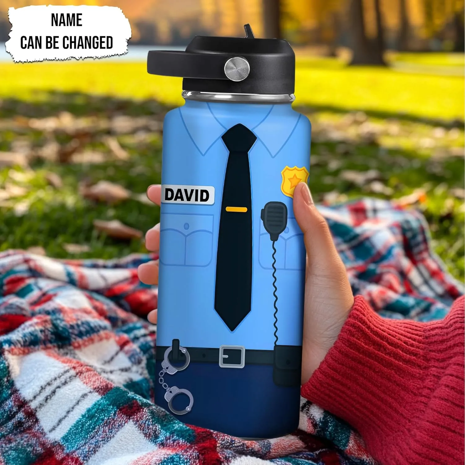 Hyturtle Personalized Police Water Bottle - Insulated Stainless Steel Bottle with Leak-Proof Lid 18 oz 32 oz, Nutrition Facts Gifts for Dad Men - Police Academy Graduation Gifts On Birthday Christmas