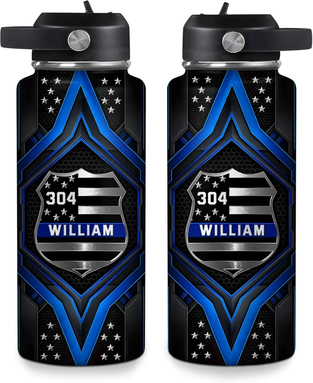 Hyturtle Personalized Police Water Bottle - Insulated Stainless Steel Bottle with Leak-Proof Lid 18 oz 32 oz, Thin Blue Line Flag Gift for Cops, Police Academy Graduation Gifts On Birthday Christmas