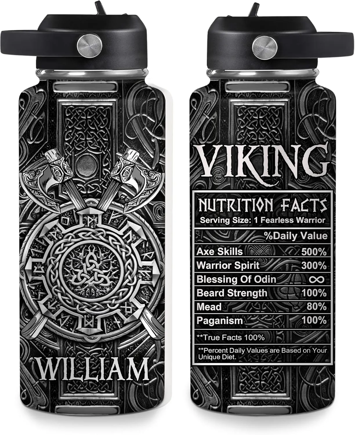 Hyturtle Personalized Viking Water Bottle - Travel Insulated Stainless Steel Bottle with Leak-Proof Lid 18oz 32oz - Viking Celtic Gifts for Men Dad Viking Lovers - Birthday & Christmas Gift