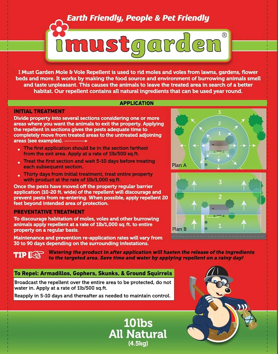 I Must Garden Mole & Vole Repellent: Professional Strength – Twice The Coverage – All Natural Ingredients - Pleasant Scent - 10lb