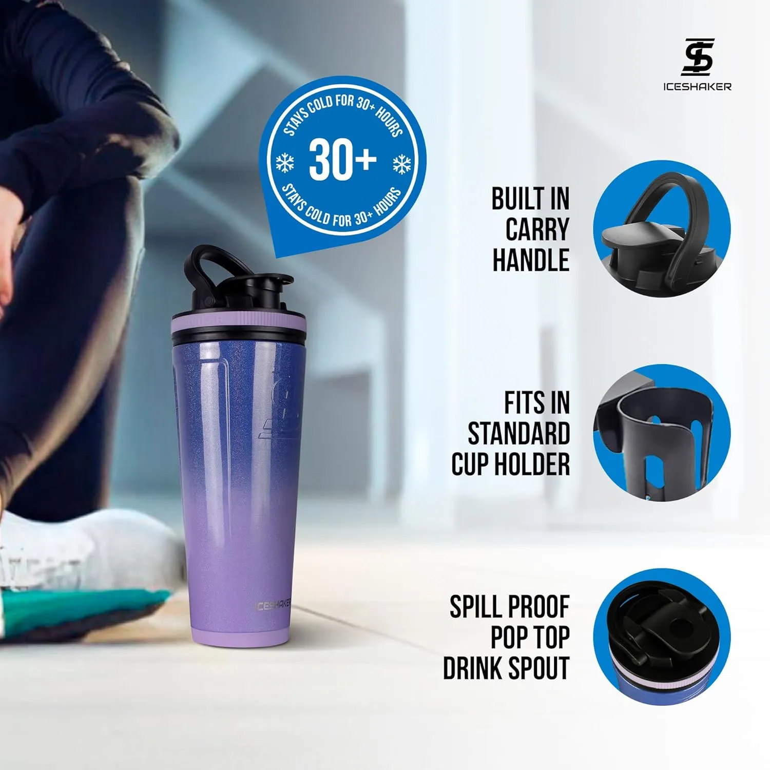Ice Shaker 26 Oz Stainless Steel Shaker Bottle, Lilac Dreaming - Insulated Gym Water Bottle with Patented Agitator, Reusable for Workouts, Smoothies, Sports