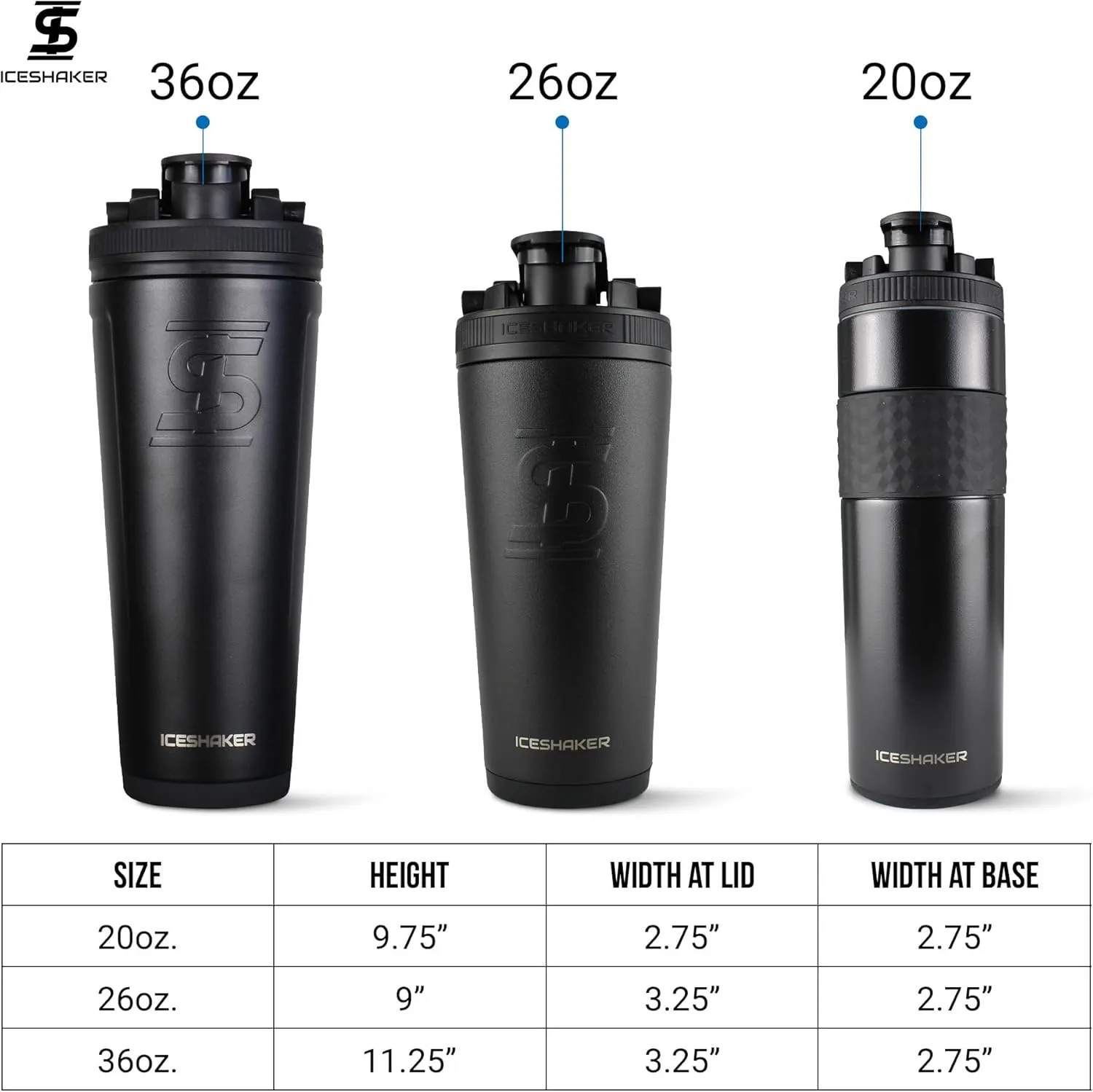 Ice Shaker Insulated Stainless Steel Shaker Bottle | 26oz, Black | Cold for 30  Hours | Insulated Cup with Twist-on Agitator | Odor-Free Bottle for Protein Shakes, Water, Smoothies, Cocktails