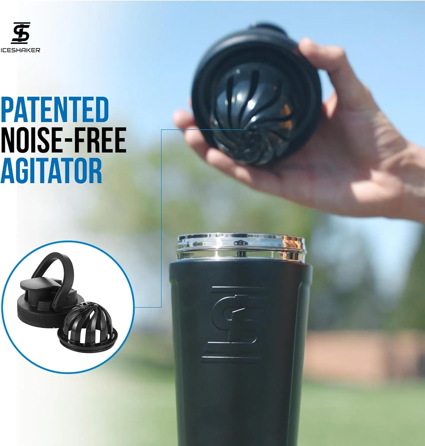 Ice Shaker Insulated Stainless Steel Shaker Bottle | 26oz, Black | Cold for 30  Hours | Insulated Cup with Twist-on Agitator | Odor-Free Bottle for Protein Shakes, Water, Smoothies, Cocktails