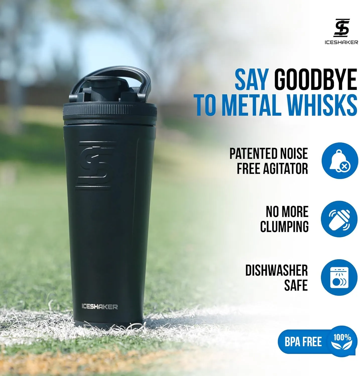 Ice Shaker Insulated Stainless Steel Shaker Bottle | 26oz, Black | Cold for 30  Hours | Insulated Cup with Twist-on Agitator | Odor-Free Bottle for Protein Shakes, Water, Smoothies, Cocktails