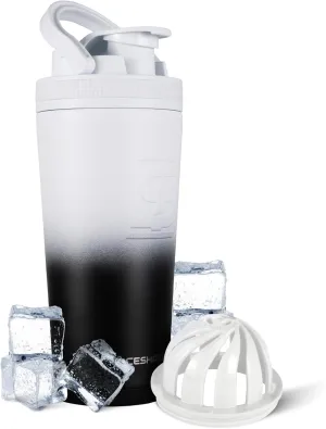 Ice Shaker Stainless Steel Shaker Bottle | 26oz, Black White Ombre | Stays Cold for 30  Hours | Insulated Cup with Twist-on Agitator | Odor-Free Shaker Cup for Protein Shakes, Water, Smoothies