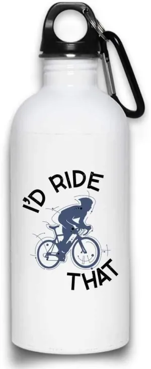 I'd Ride That Road Cycling funny Cycling Route Bicycle Water Bottle with with Screw top Lid | White Stainless Steel 20 Oz