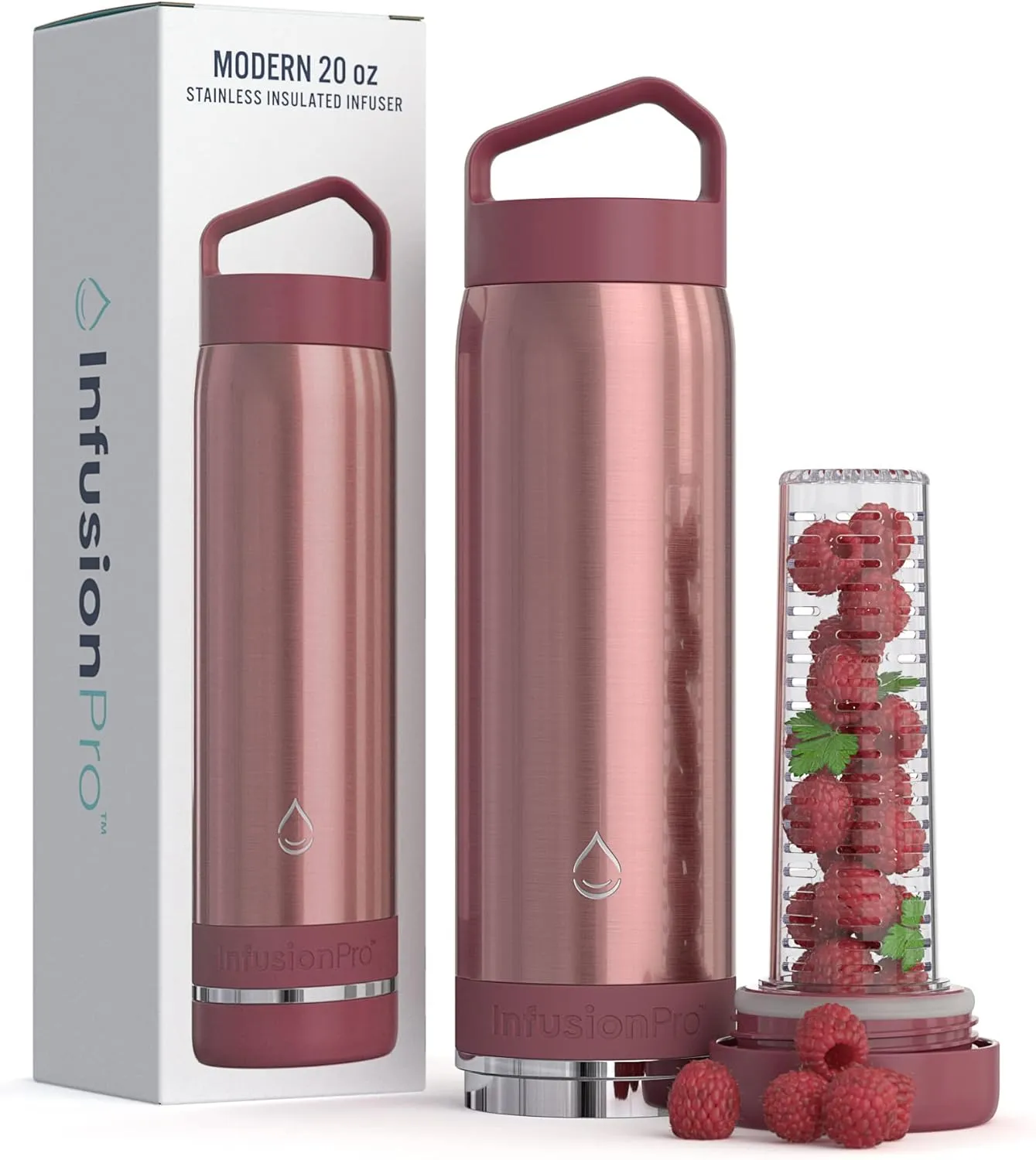 Infusion Pro Fruit Infuser Water Bottle - Vacuum Insulated (20 oz) Stainless Steel : Fruit Infusion Recipe eBook : Bottom Loading for More Flavor : Easy Cleaning : Great Gift