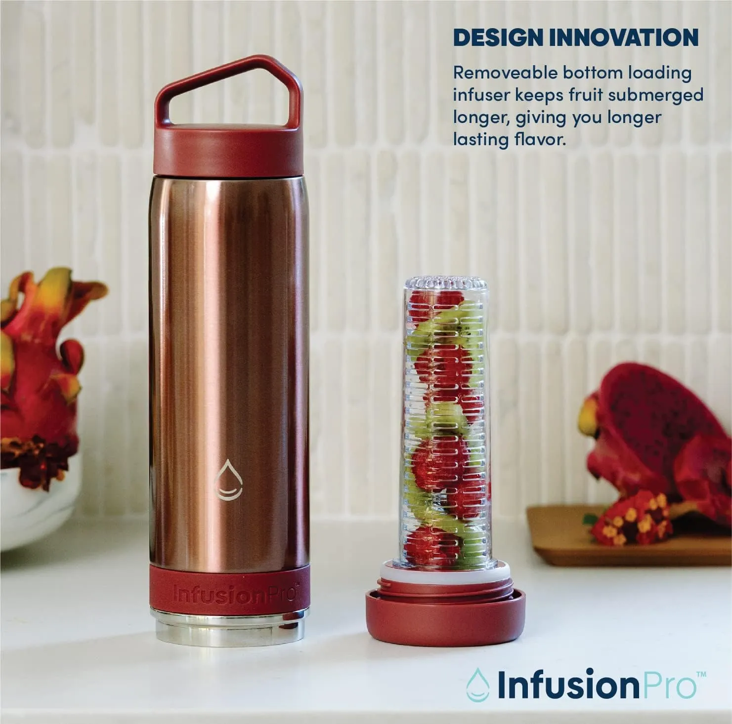 Infusion Pro Fruit Infuser Water Bottle - Vacuum Insulated (20 oz) Stainless Steel : Fruit Infusion Recipe eBook : Bottom Loading for More Flavor : Easy Cleaning : Great Gift