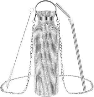 INSTOME Bling Water Bottle with Chain - 25 oz Sparkling Diamond Rhinestone Tumbler, Glittering Reusable Cup for Women Girl