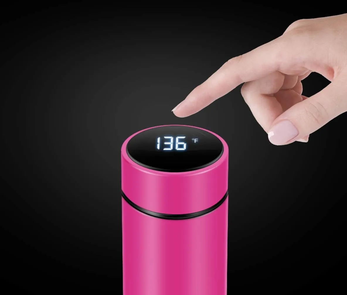 Insulated bottle,Coffee bottle,Tea Infuser Bottle,Smart Sports Water Bottle with LED Temperature Display,Double Wall Vacuum Insulated Water Bottle, Stay Hot for 24 Hrs,Cold for 24 Hrs (Rose)