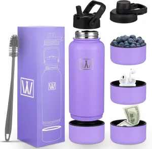 Insulated Sports Water Bottle - WONGLE 32 oz Water Bottle with Discrete Storage Compartment, 2 lids, Straw, Hot & Cold Double-Walled Vacuum Insulated Stainless Steel Gym & Thermos Bottle (Lavender)