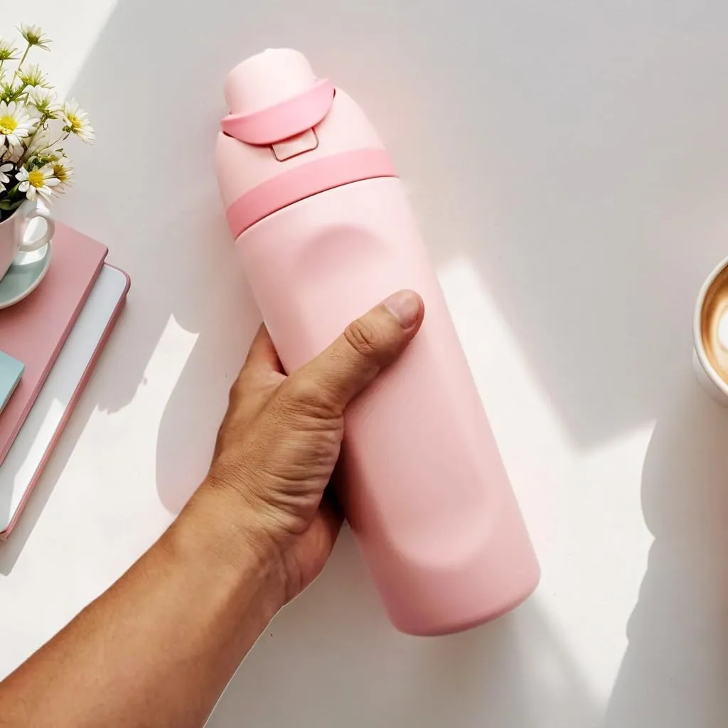 Insulated stainless steel kettle with straw, ideal for sports and travel, BPA-free (pink), Same capacity