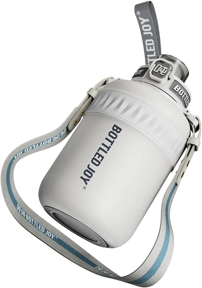 Insulated Stainless Steel Water Bottle for Sports and Travel, BPA-Free,Bottled joy with strap (grey, 32 oz)