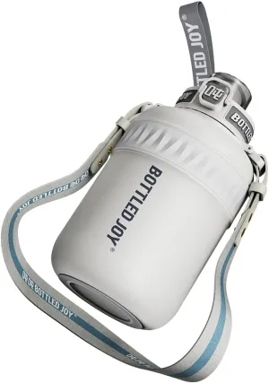 Insulated Stainless Steel Water Bottle for Sports and Travel, BPA-Free,Bottled joy with strap (grey, 32 oz)