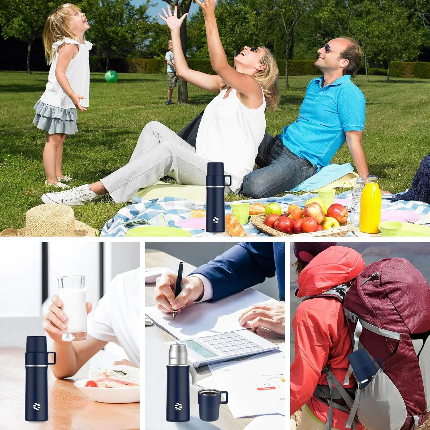 Insulated Stainless Steel Water Bottle with Cup, 21 OZ, Double-Walled Thermal for Hot & Cold Drinks, Blue