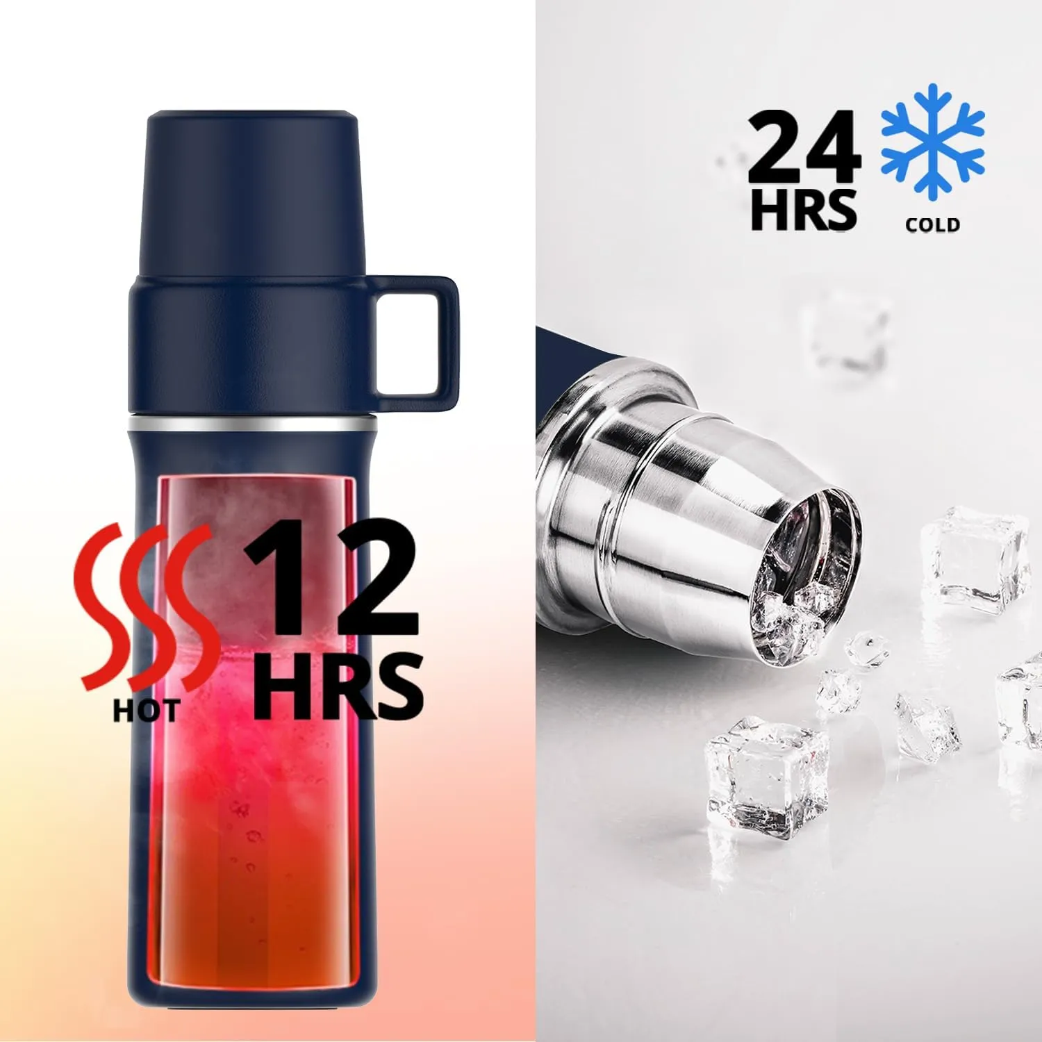 Insulated Stainless Steel Water Bottle with Cup, 21 OZ, Double-Walled Thermal for Hot & Cold Drinks, Blue