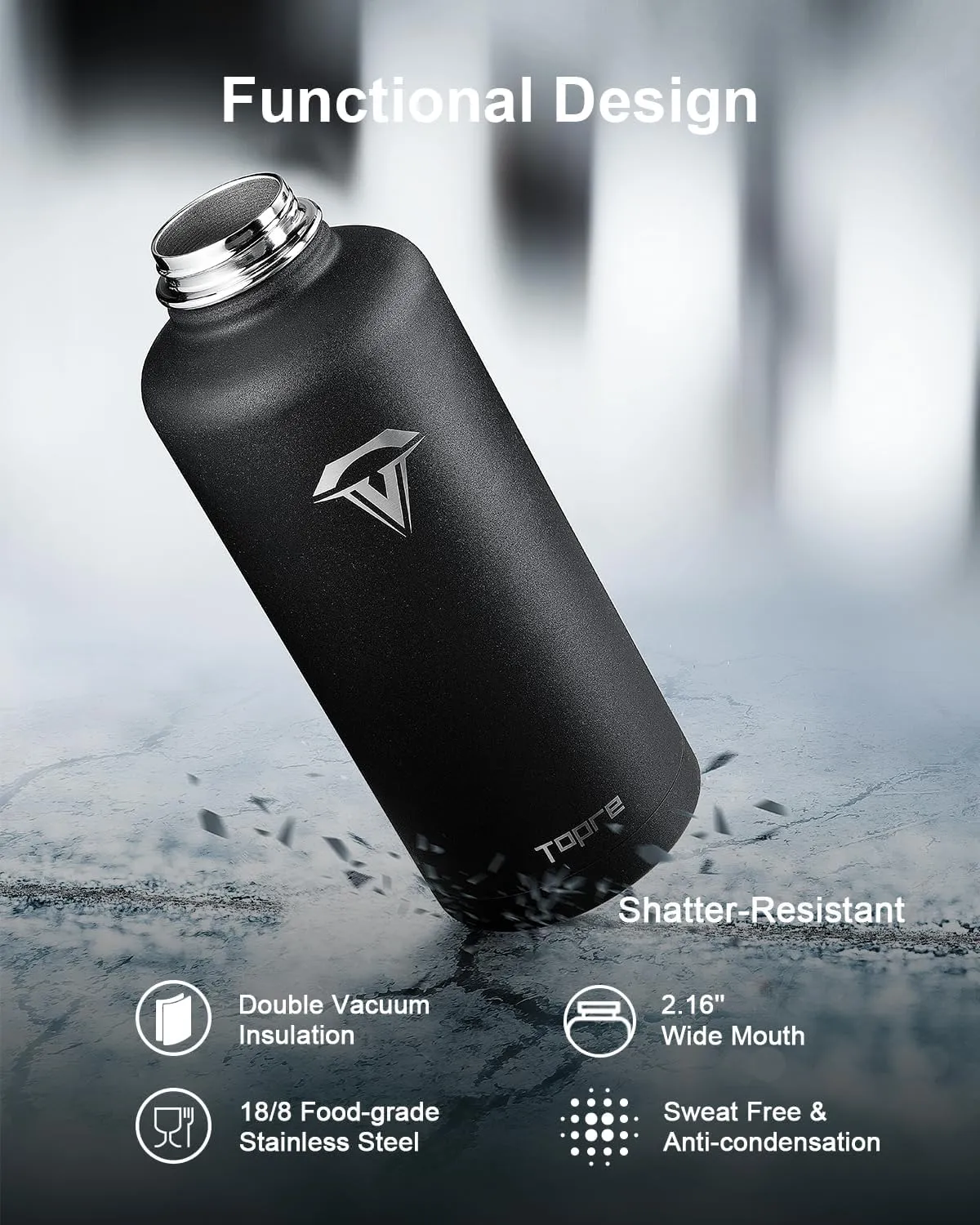 Insulated Water Bottle 87 oz, Stainless Steel Water Bottles Cold for 48 Hrs, Leak Proof & BPA Free, Triple Wall Vacuum Reusable Water Flask Jug for Outdoor Sports Gym Camping, Black