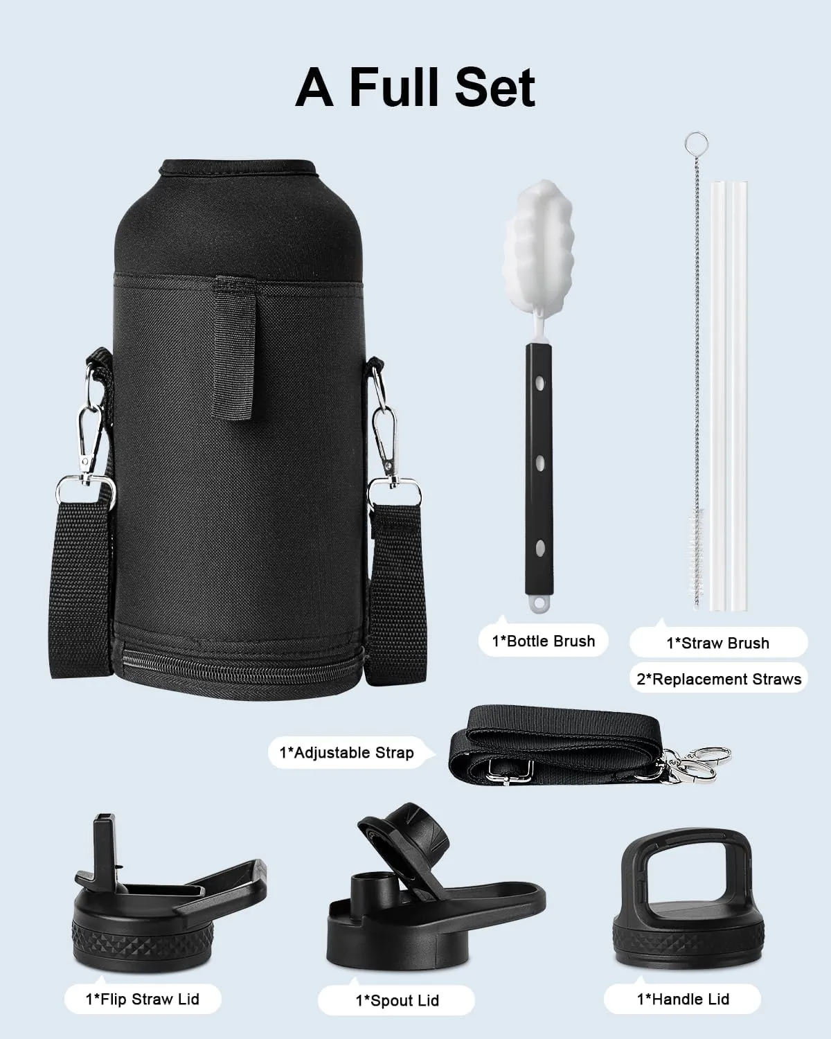 Insulated Water Bottle 87 oz, Stainless Steel Water Bottles Cold for 48 Hrs, Leak Proof & BPA Free, Triple Wall Vacuum Reusable Water Flask Jug for Outdoor Sports Gym Camping, Black
