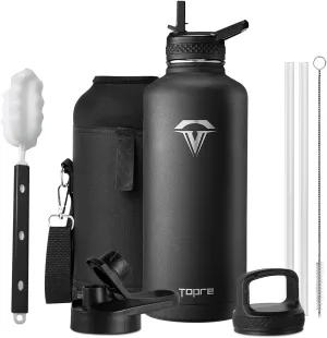 Insulated Water Bottle 87 oz, Stainless Steel Water Bottles Cold for 48 Hrs, Leak Proof & BPA Free, Triple Wall Vacuum Reusable Water Flask Jug for Outdoor Sports Gym Camping, Black