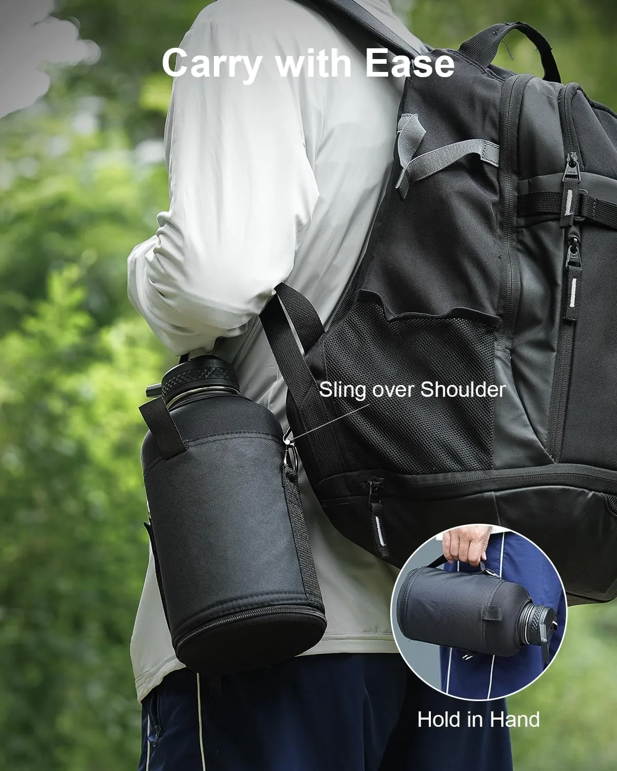 Insulated Water Bottle 87 oz, Stainless Steel Water Bottles Cold for 48 Hrs, Leak Proof & BPA Free, Triple Wall Vacuum Reusable Water Flask Jug for Outdoor Sports Gym Camping, Black