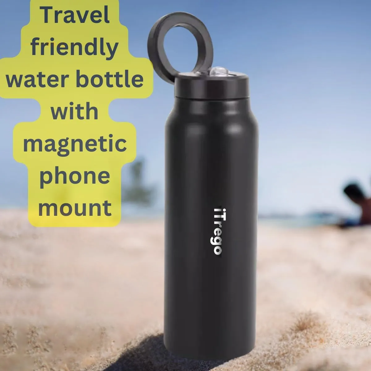Insulated Water Bottle with Magnetic Phone Holder Lid【2025 Upgraded, 24 Oz Black】- Stainless Steel Mag-safe Bottle with Phone Holder Magnet for Gym, Car, Travel & Sports - Hot & Cold