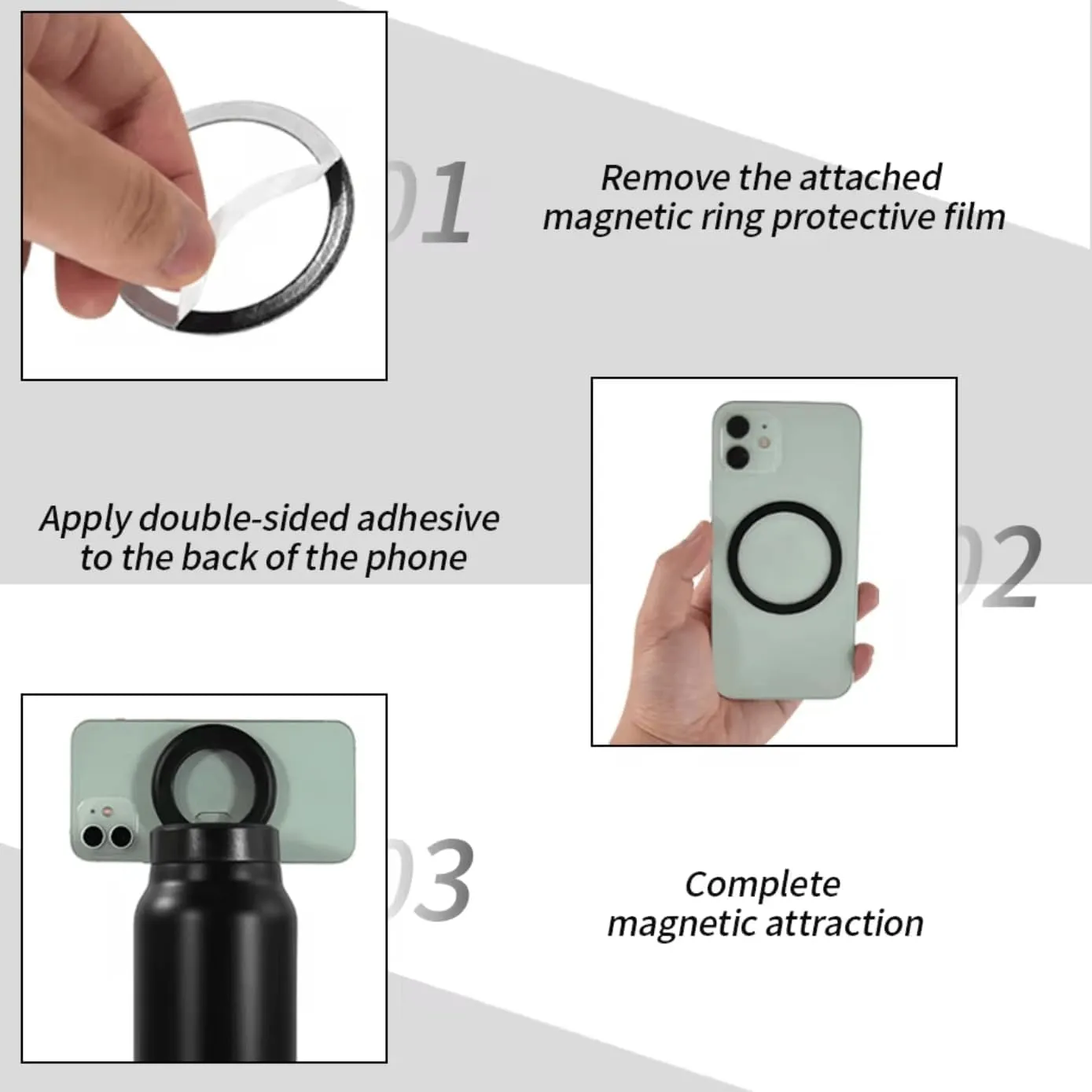 Insulated Water Bottle with Magnetic Phone Holder Lid【2025 Upgraded, 24 Oz Black】- Stainless Steel Mag-safe Bottle with Phone Holder Magnet for Gym, Car, Travel & Sports - Hot & Cold