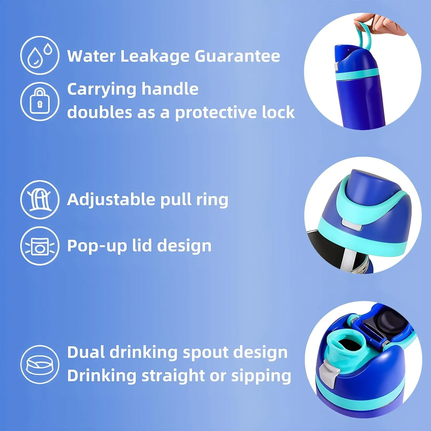 Insulated Water Bottle with Straw & Spout Lid - Leakproof - Simple and Modern Style (Turquoise, 19 Oz (560ml))