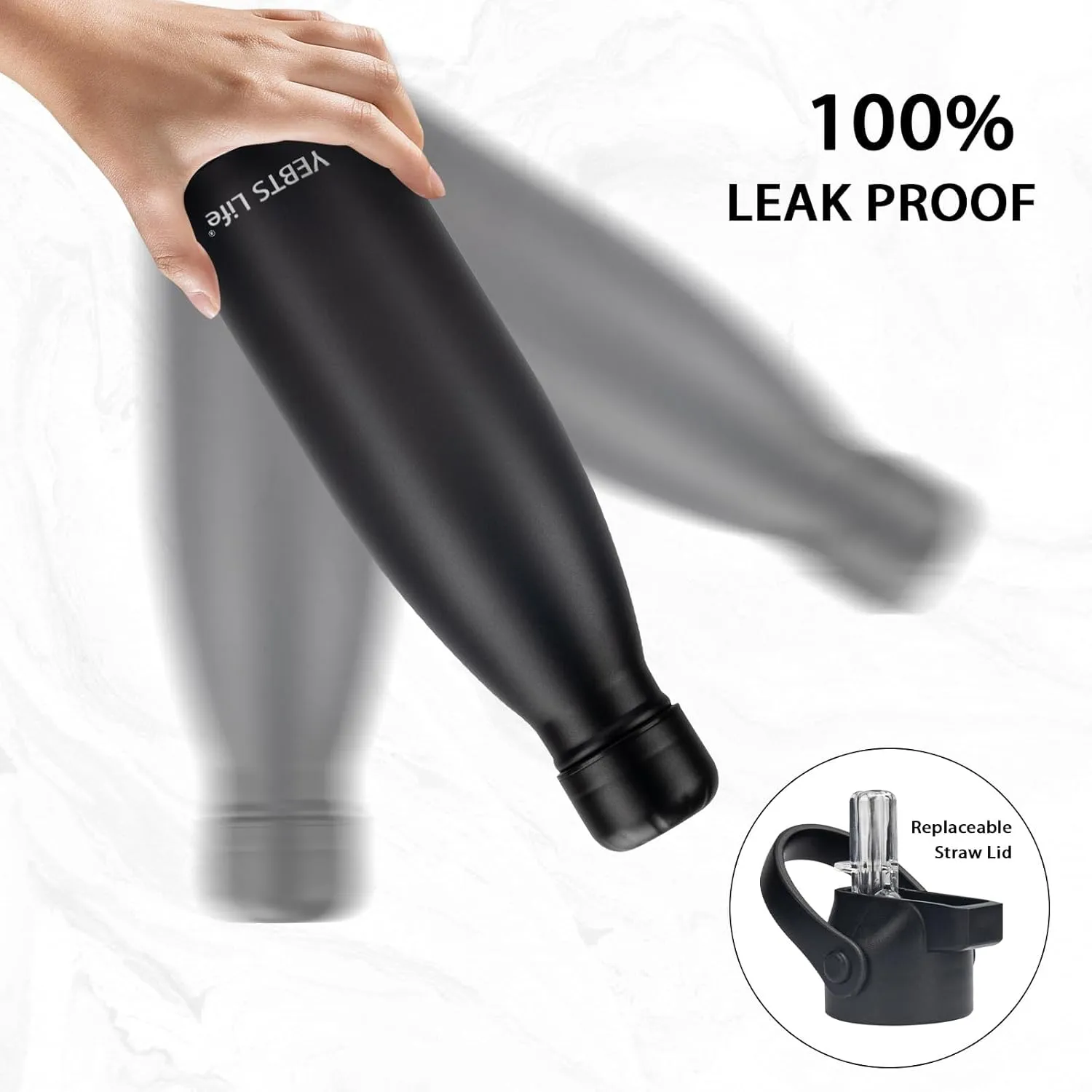 Insulated Water Bottle,17oz Stainless Steel Water Bottles with straw lid,Metal Sports Thermos Water Bottles for Boys,Girls,Double Wall Vacuum BPA-Free Flask for School, Sports & Travel-Black