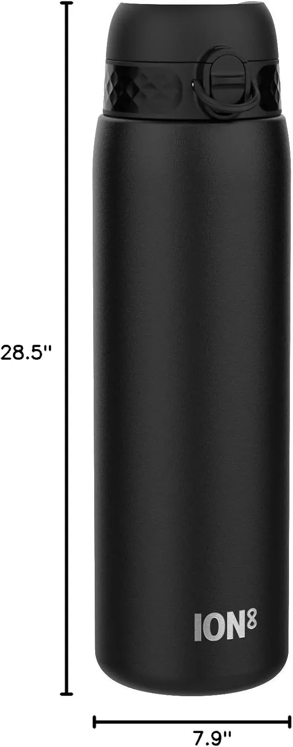 Ion8 1 Litre Stainless Steel Water Bottle, Leak Proof, Easy to Open, Secure Lock, Dishwasher Safe, Carry Handle, Hygienic Flip Cover, Easy Clean, Durable, Scratch Resistant, 1200 ml/40 oz, Black