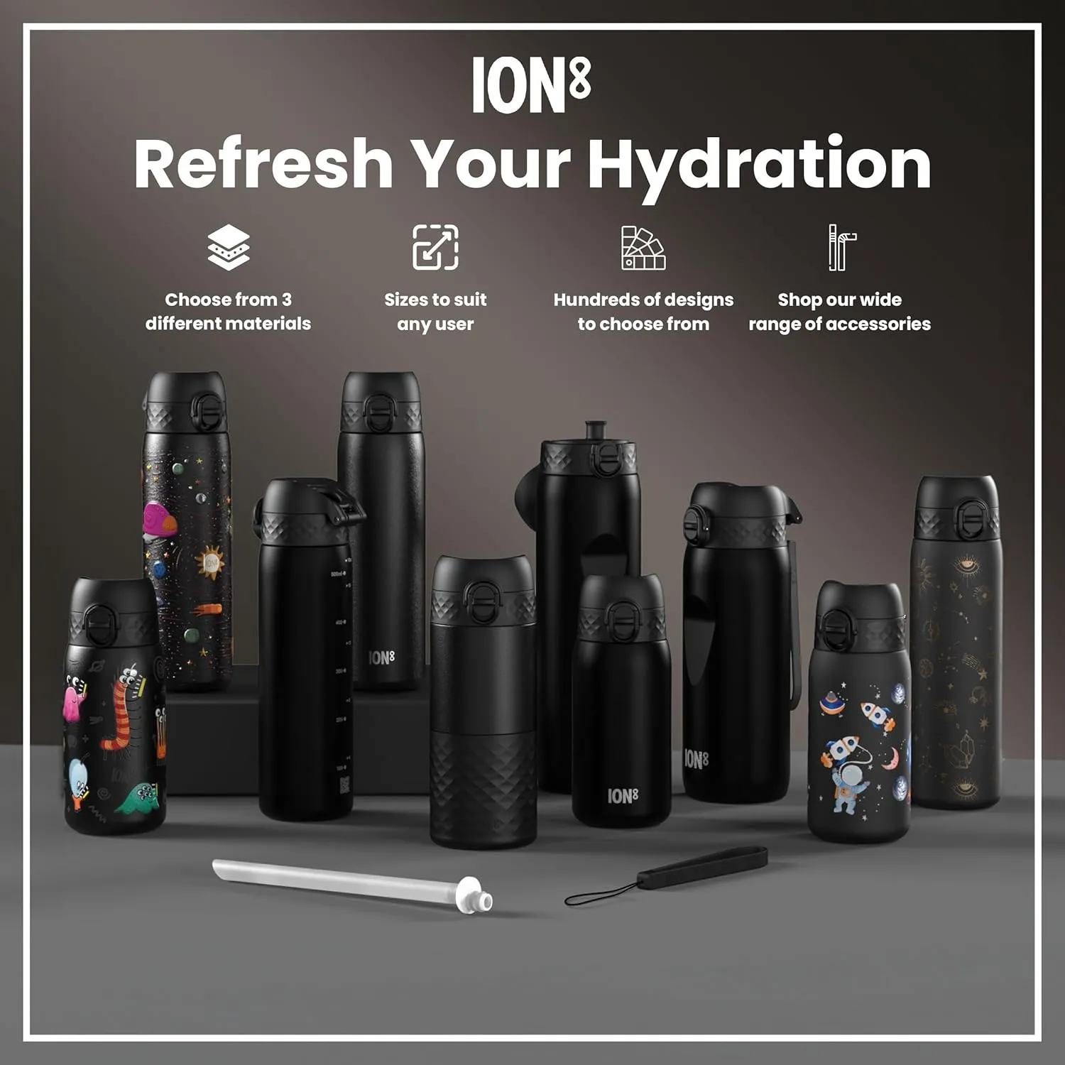 Ion8 1 Litre Stainless Steel Water Bottle, Leak Proof, Easy to Open, Secure Lock, Dishwasher Safe, Carry Handle, Hygienic Flip Cover, Easy Clean, Durable, Scratch Resistant, 1200 ml/40 oz, Black