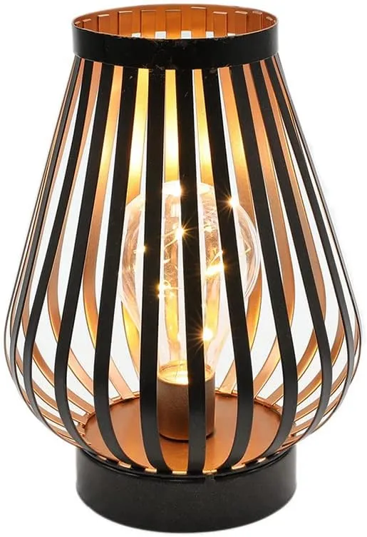 JHY DESIGN Metal Cage LED Lantern 8.7''H Battery Powered Cordless Accent Light with LED Edison Style Bulb Great for Weddings Parties Patio Events Indoors Outdoors Christmas Decorations
