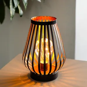 JHY DESIGN Metal Cage LED Lantern 8.7''H Battery Powered Cordless Accent Light with LED Edison Style Bulb Great for Weddings Parties Patio Events Indoors Outdoors Christmas Decorations