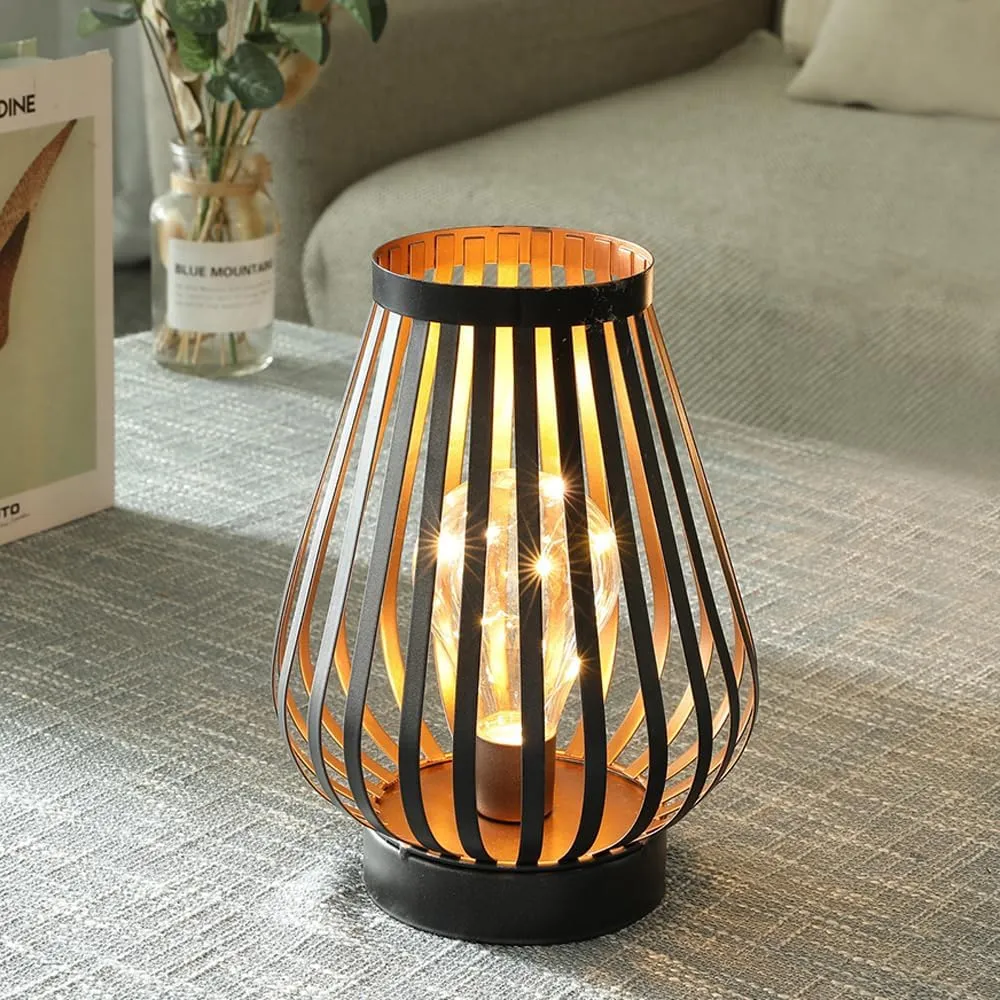 JHY DESIGN Metal Cage LED Lantern 8.7''H Battery Powered Cordless Accent Light with LED Edison Style Bulb Great for Weddings Parties Patio Events Indoors Outdoors Christmas Decorations