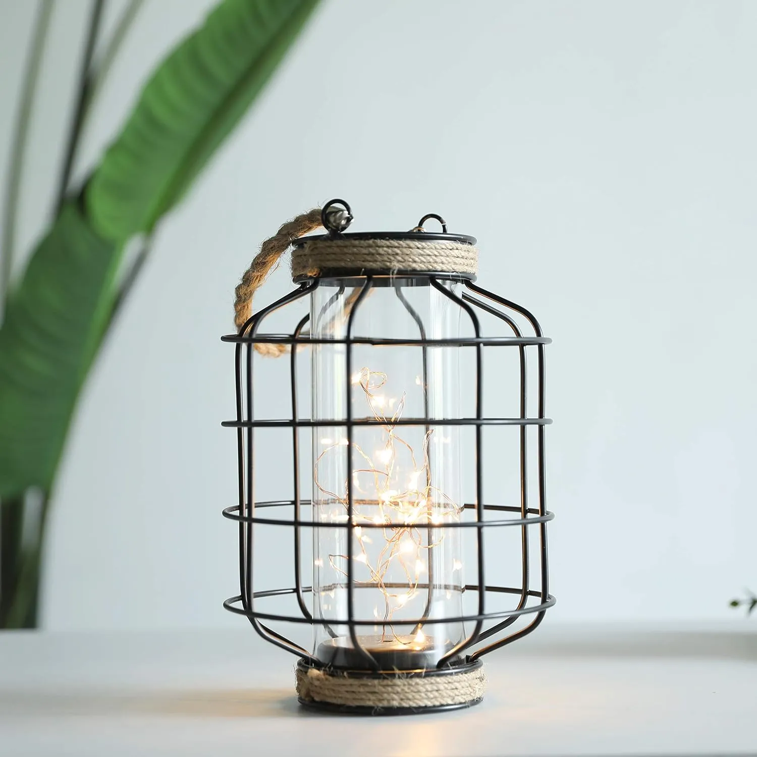 JHY DESIGN Metal Cage LED Lantern Battery Powered,9.4" Tall Cordless Accent Light with 20pcs Fairy Lights Great for Weddings Parties Patio Events Indoors Outdoors.