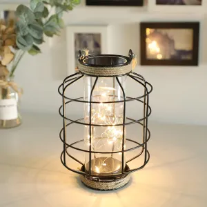JHY DESIGN Metal Cage LED Lantern Battery Powered,9.4" Tall Cordless Accent Light with 20pcs Fairy Lights Great for Weddings Parties Patio Events Indoors Outdoors.