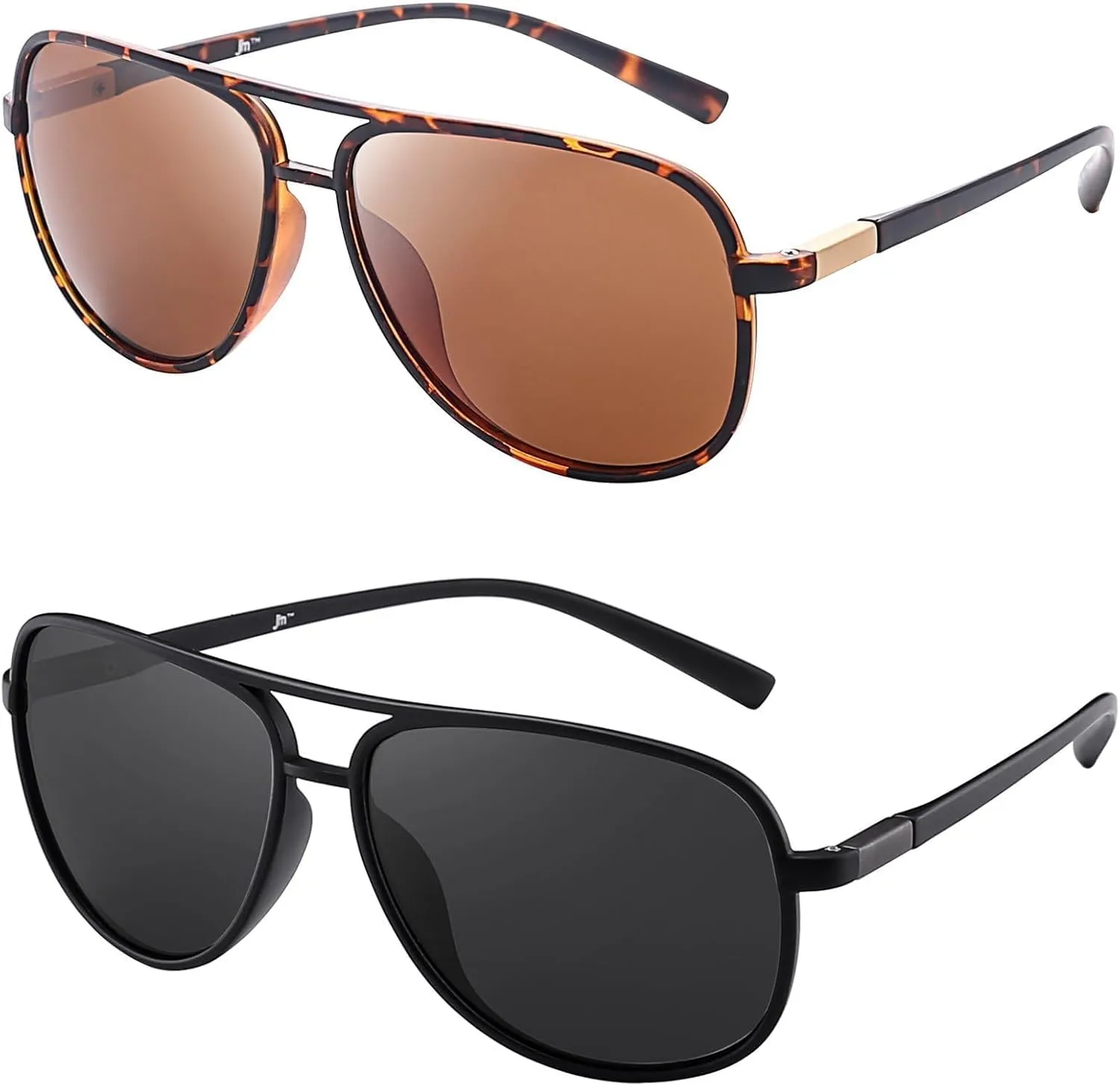 JM Retro Polarized Aviator Sunglasses for Men Women Tangle Free Oversized Plastic Sunglasses UV400 Protection