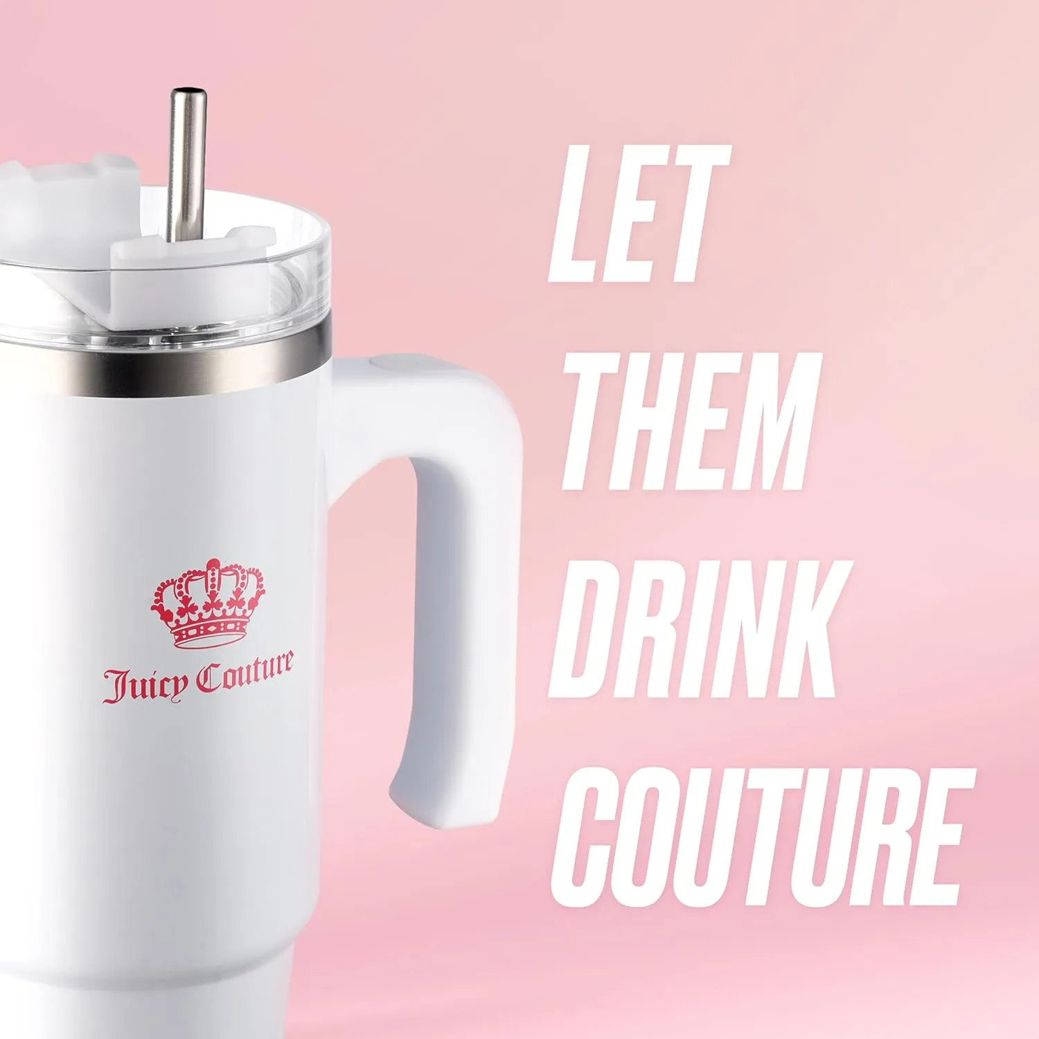 Juicy Couture Travel Style Fashion Water Bottle - White - 31.5oz