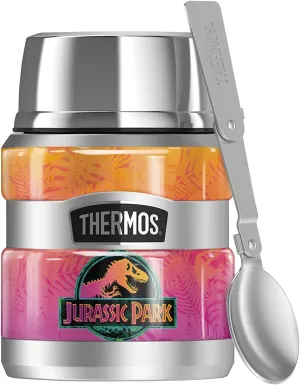 Jurassic Park Neon Jungle Logo THERMOS STAINLESS KING Stainless Steel Food Jar with Folding Spoon, Vacuum insulated & Double Wall, 16oz