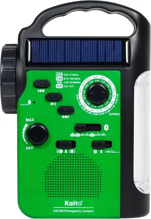 Kaito KA340 Solar Dynamo Hand Crank Rechargeable LED Camping Lantern for Emergency AM/FM/SW NOAA Weather Alert Solar Radio with Bluetooth, Flashlight, Phone Charger, MP3 Player & Siren (Green)