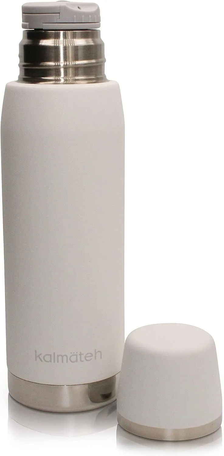KALMATEH Thermos- Double Walled Vacuum Insulated Stainless Steel Thermos (760ml) Precise Pouring & Heat Retention- For Yerba Mate, Coffee, Tea, Camping (White)