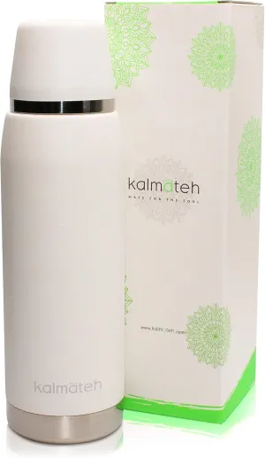 KALMATEH Thermos- Double Walled Vacuum Insulated Stainless Steel Thermos (760ml) Precise Pouring & Heat Retention- For Yerba Mate, Coffee, Tea, Camping (White)