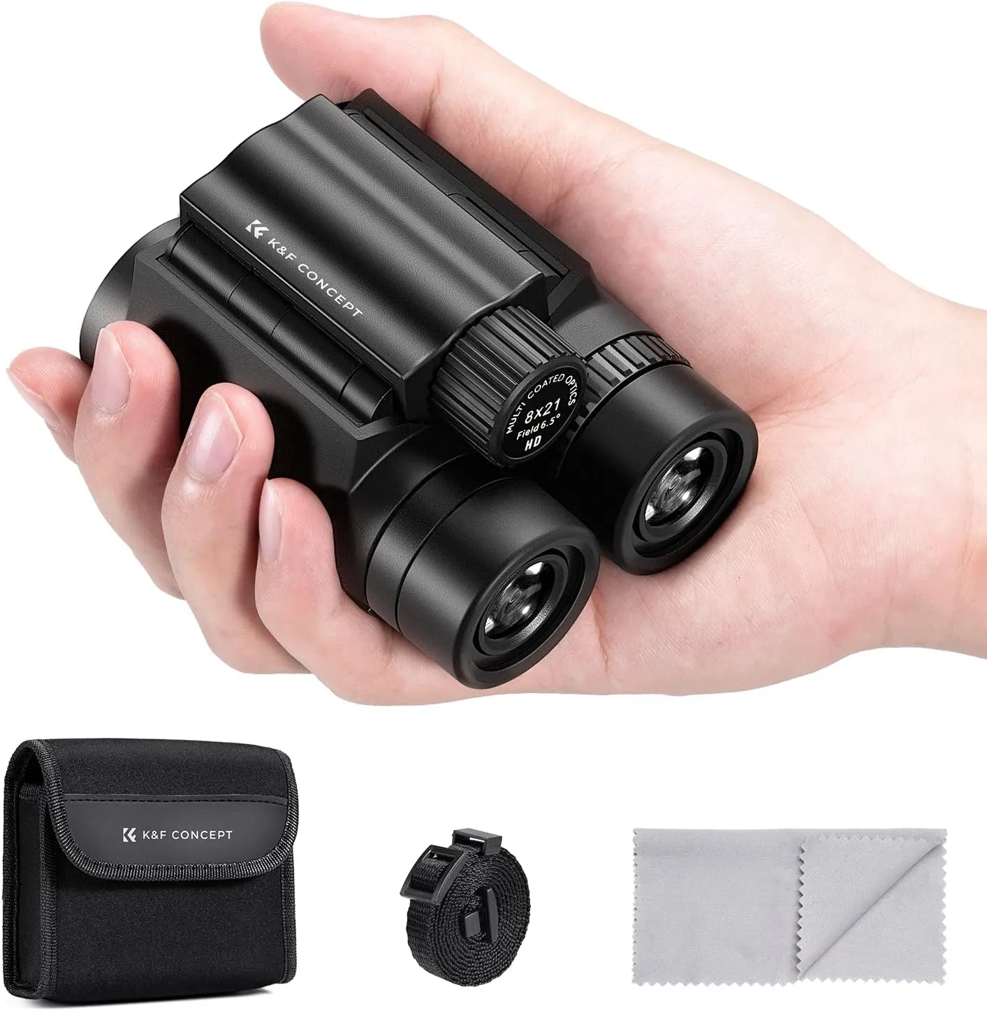 K&F Concept 8x21 Compact Binoculars for Kids and Adults, with BAK4 Prism, FMC Lens, IP65 Waterproof & Neck Strap for Bird Watching Hunting Travel Camping Stargazing