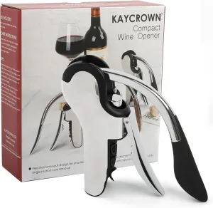 KAYCROWN Stainless Steel Wine Bottle Opener, Vertical Lever Corkscrew with Built-in Foil Cutter Design, Manual Handheld Corkscrew with Ergonomic Lever Pump