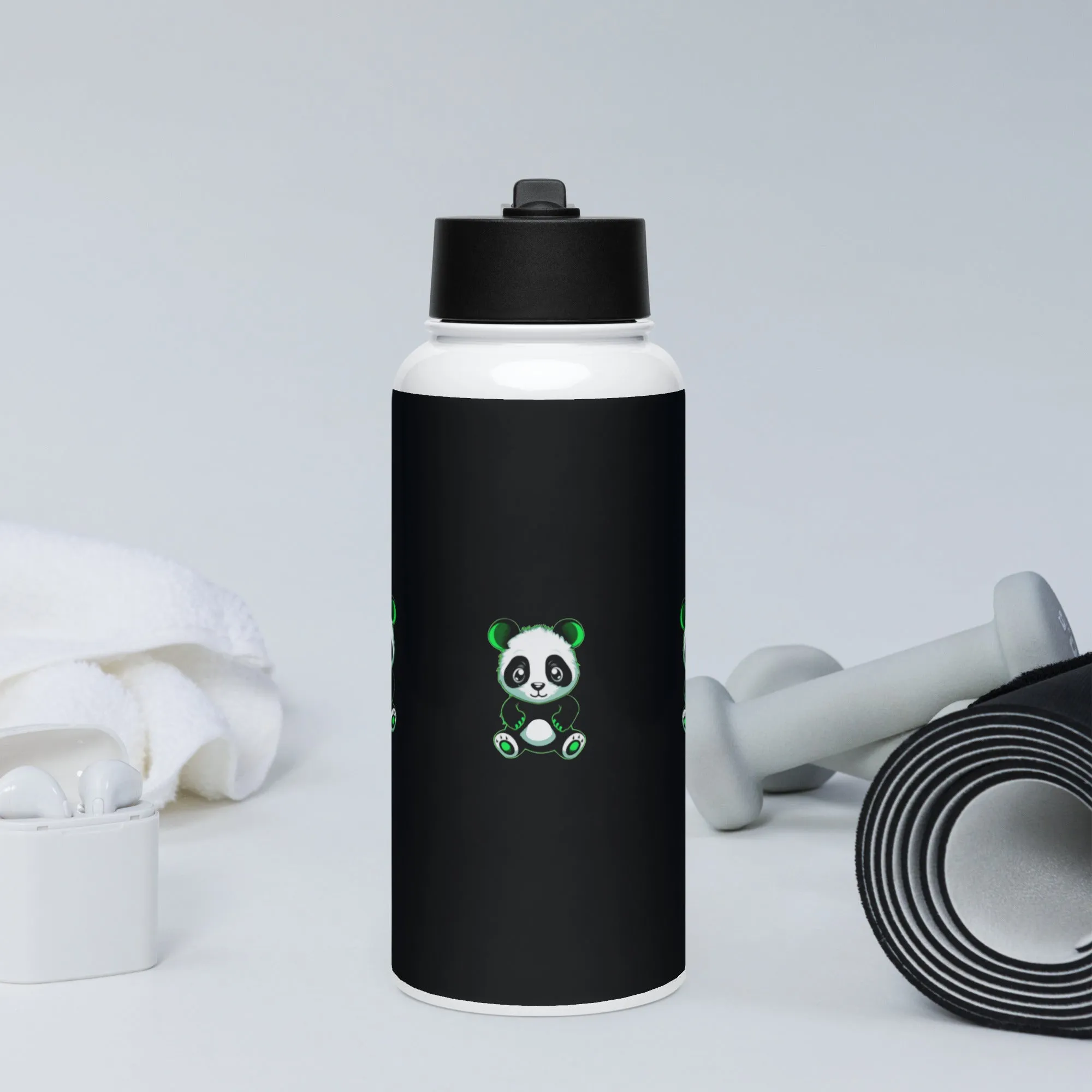 KBBNG Panda Stainless Steel Water Bottle  Straw Lid